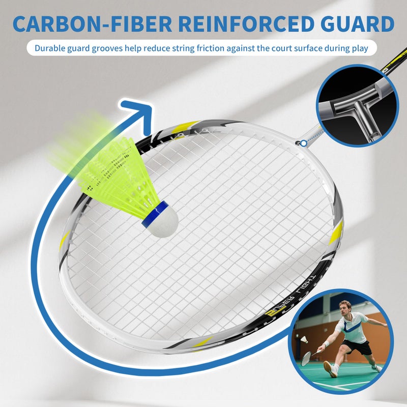 Senston Professional Badminton Rackets Set of 2, Carbon Fiber Composite 22LBS Racquets with Bag, Shuttlecocks & Grips for Outdoor Adults Beginners - Image 4
